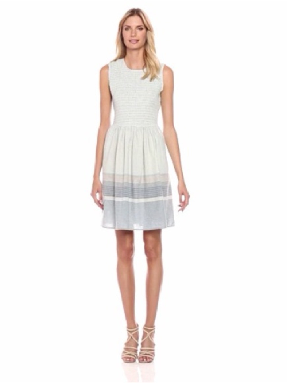 French Connection Maryann Striped Cotton Flax Sleeveless Dress Size 4
